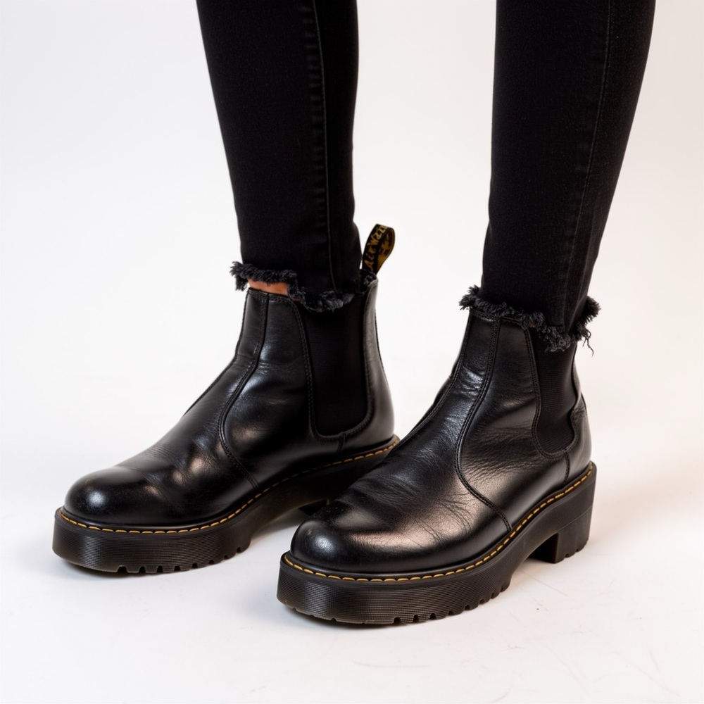 DR. MARTENS BLACK LEATHER PLATFORM ROMETTY BOOTS WOMAN 38 - Picture 15 of 15